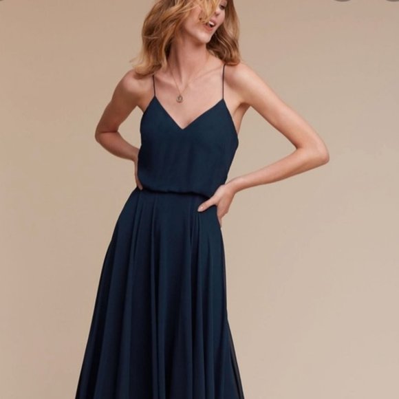 BHLDN Jenny Yoo Collection Navy Sienna Bridesmaid Dress Size 2 - Picture 3 of 6